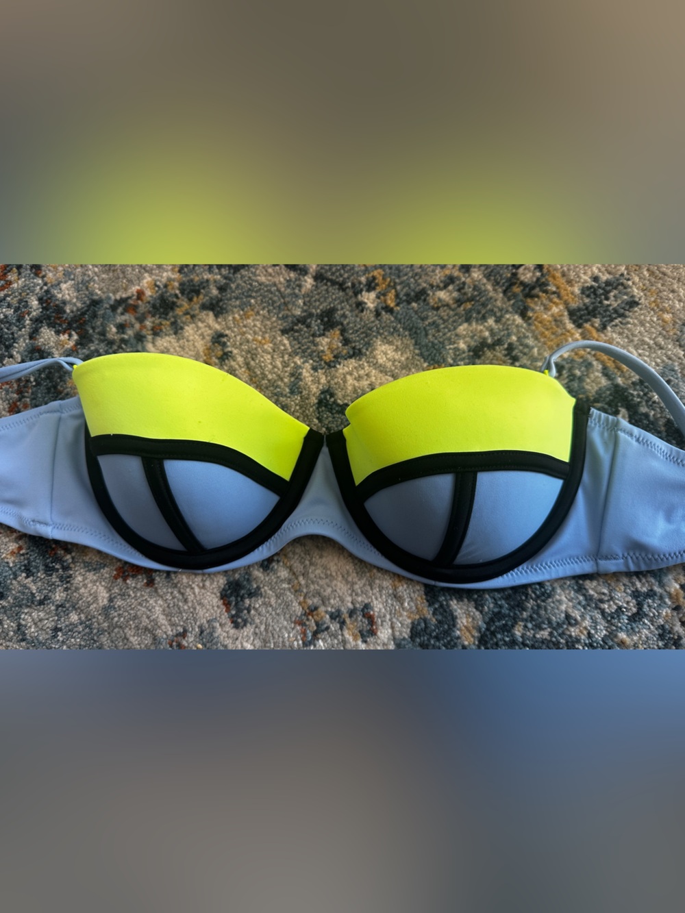 Victoria Secret’s Neon Yellow and Light Blue Padded Bikini Top